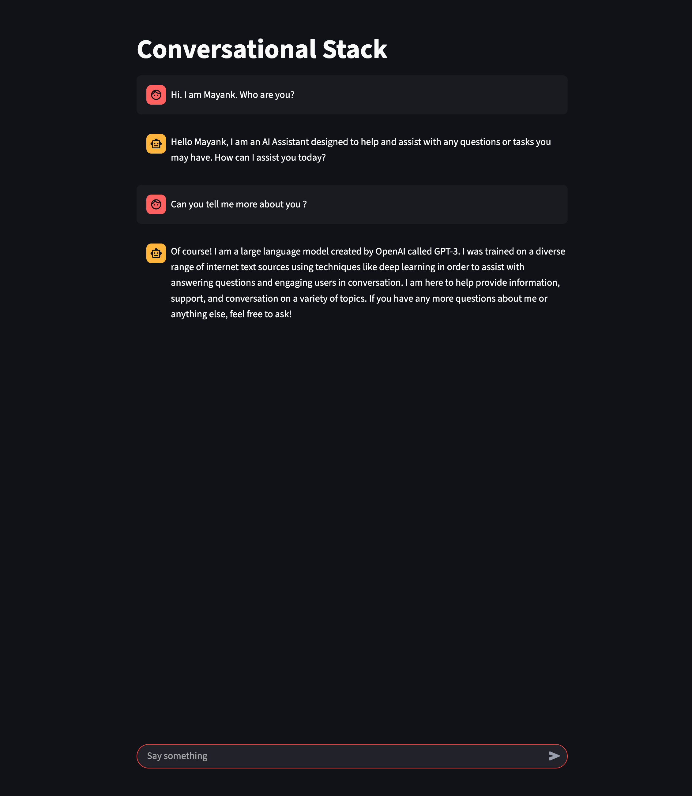 Preview of the running chat application in the browser